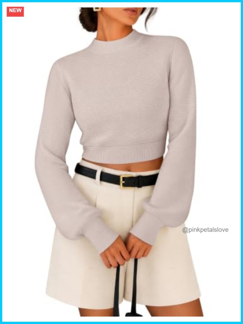 Mock Neck Cropped Sweater Long Sleeve Ribbed Knit Pullover Top